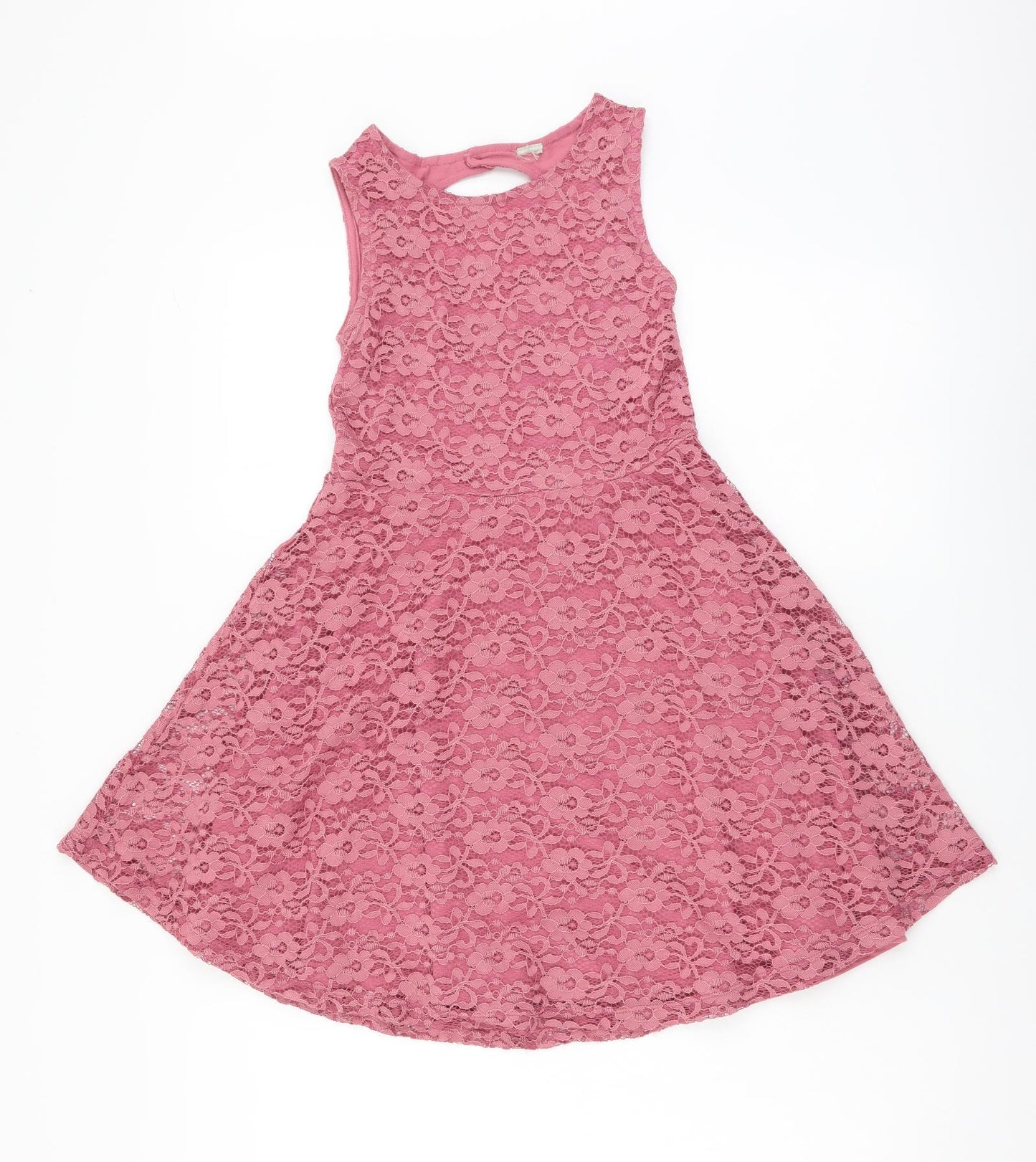 TU Girls Pink Geometric Polyester Skater Dress Size 8 Years Round Neck Pullover