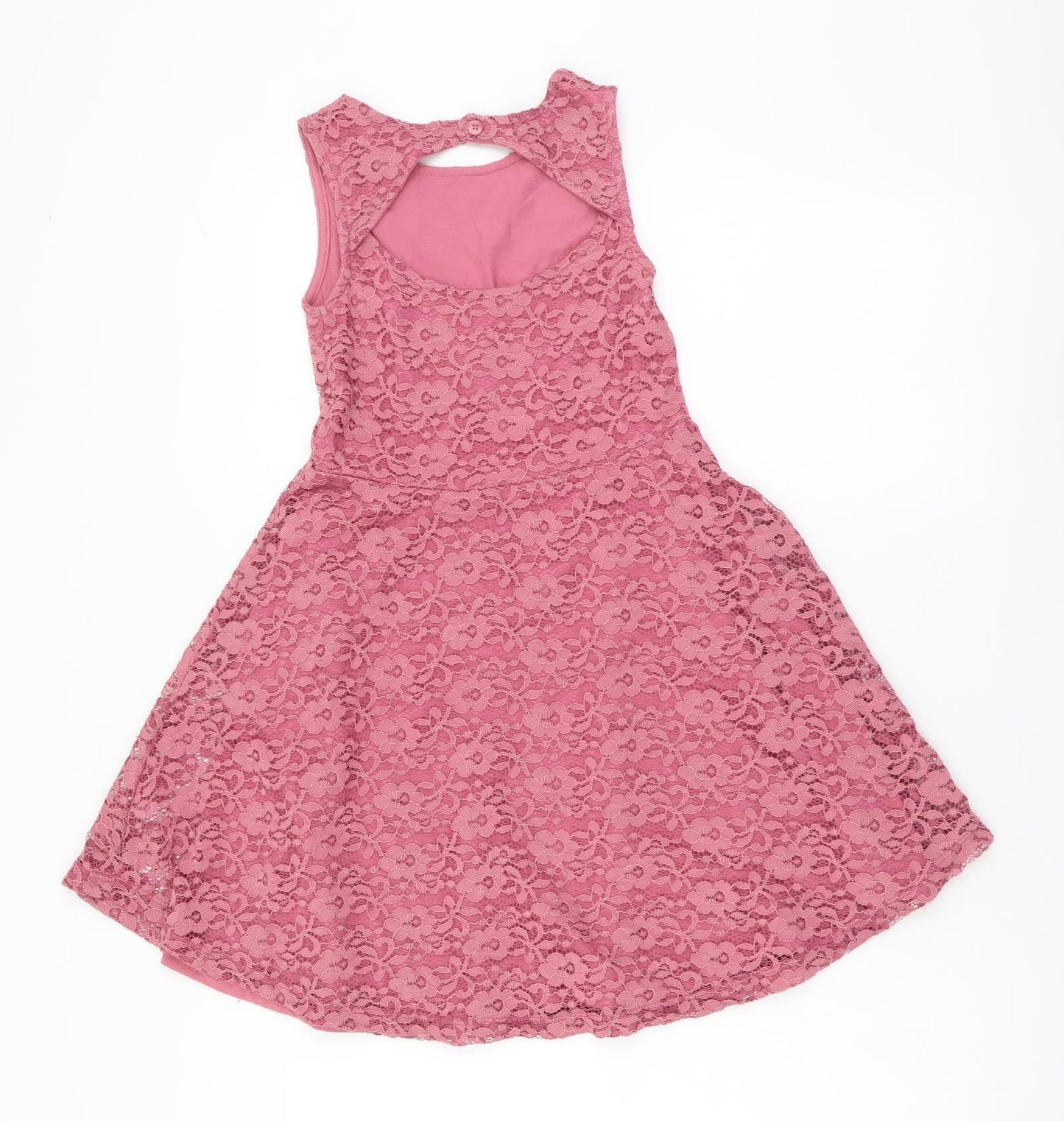 TU Girls Pink Geometric Polyester Skater Dress Size 8 Years Round Neck Pullover
