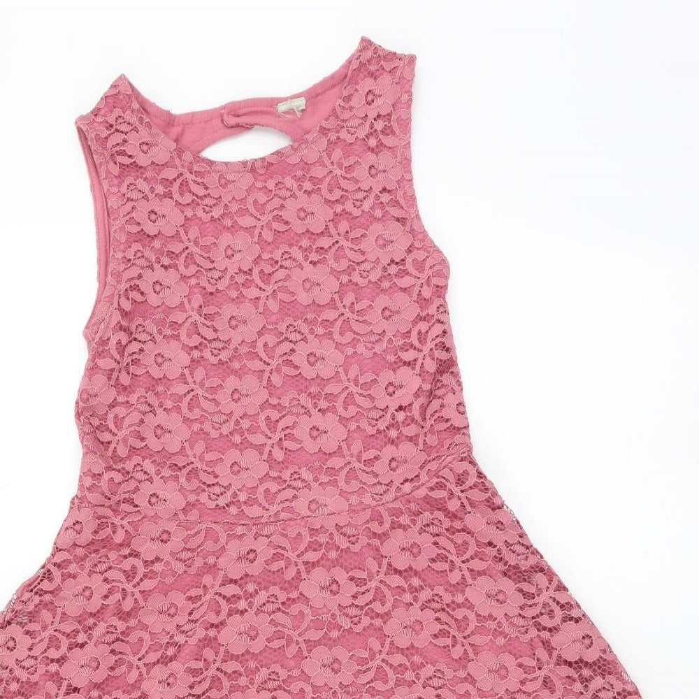 TU Girls Pink Geometric Polyester Skater Dress Size 8 Years Round Neck Pullover