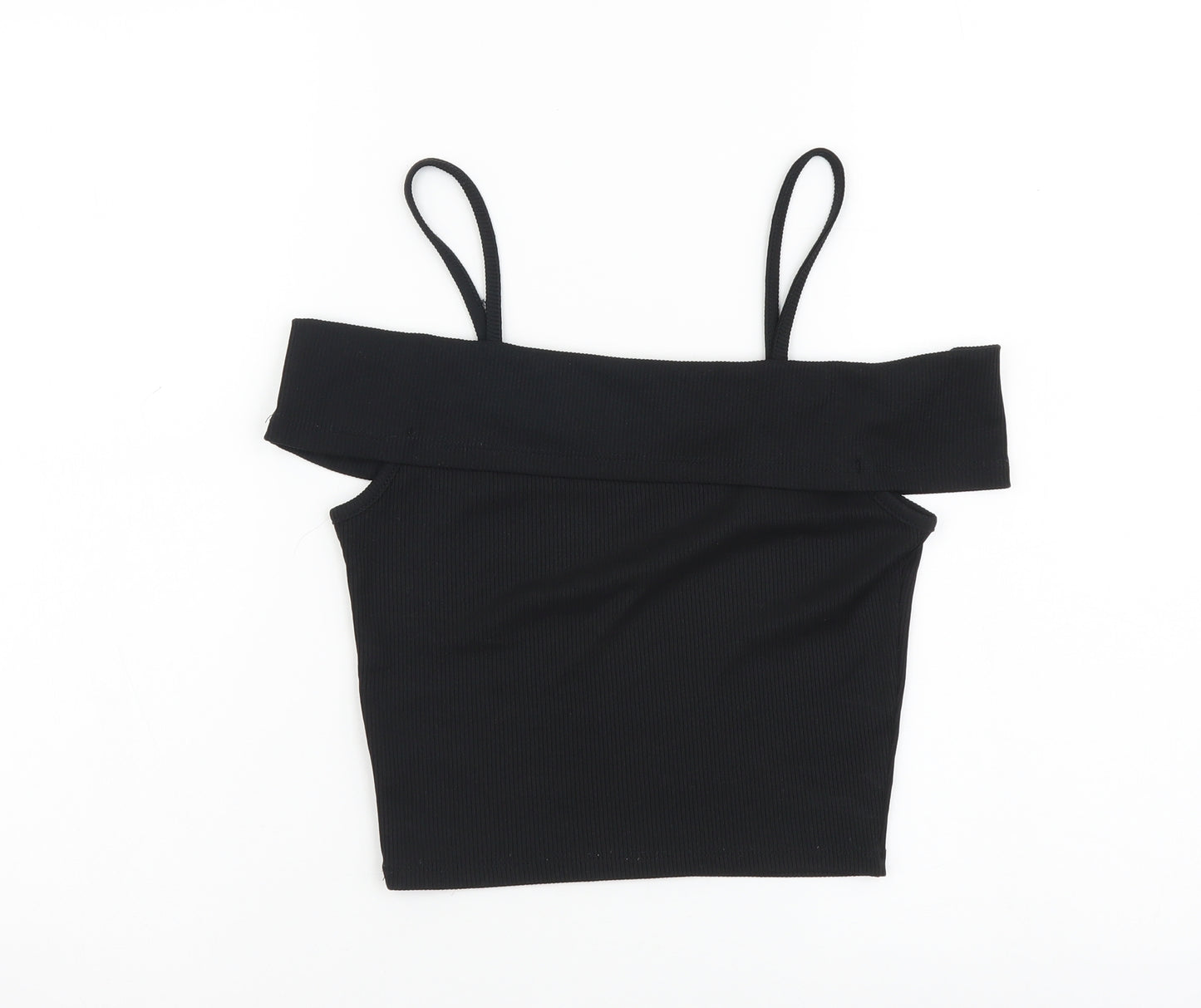 Miss Selfridge Womens Black Polyester Basic Tank Size 6 Square Neck - Ribbed Cold Shoulder