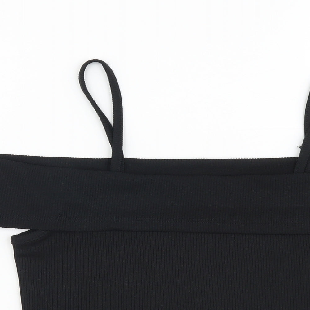 Miss Selfridge Womens Black Polyester Basic Tank Size 6 Square Neck - Ribbed Cold Shoulder