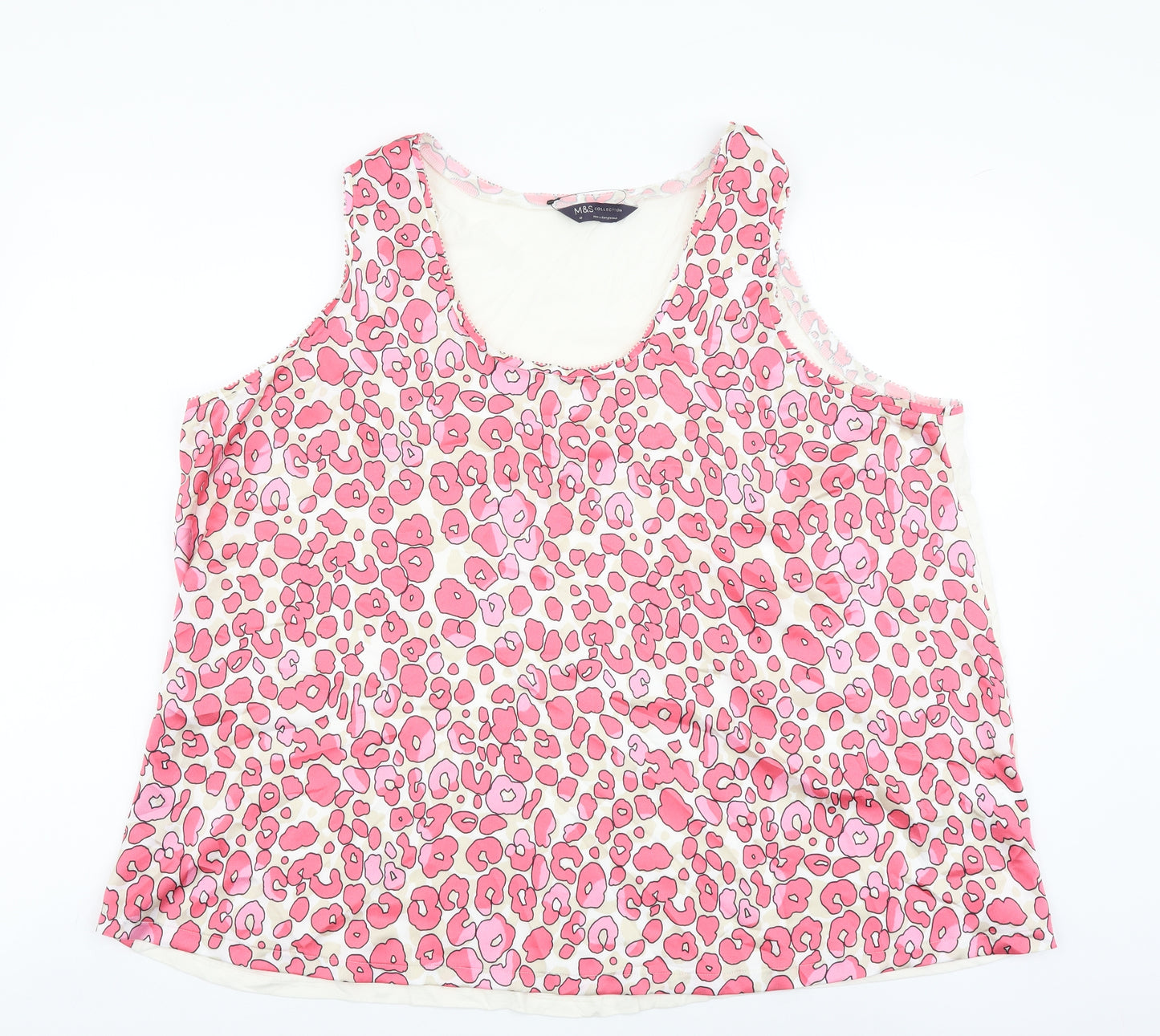Marks and Spencer Womens Pink Animal Print Polyester Basic Tank Size 14 Scoop Neck - Leopard Print