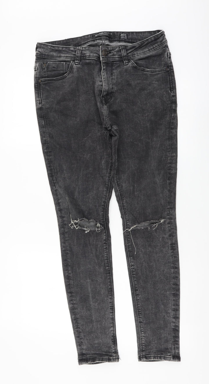 Bershka Womens Grey Cotton Skinny Jeans Size L L28 in Regular Button