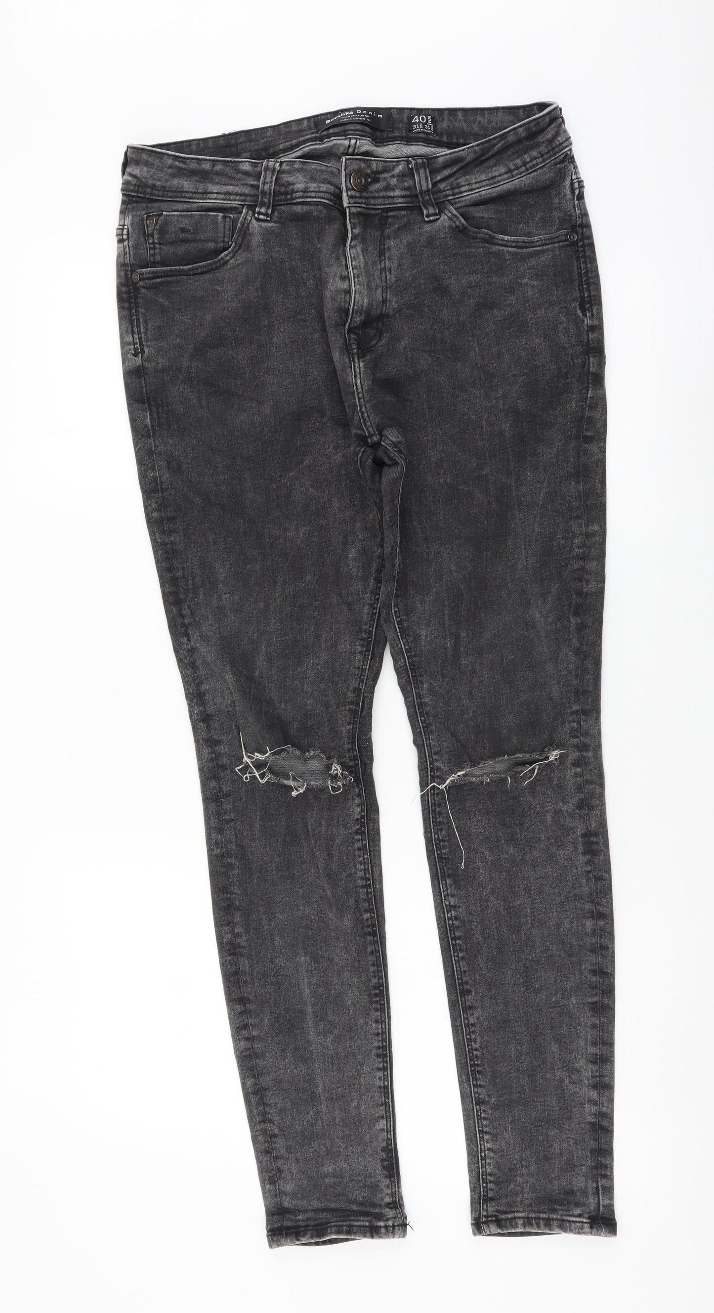 Bershka Womens Grey Cotton Skinny Jeans Size L L28 in Regular Button