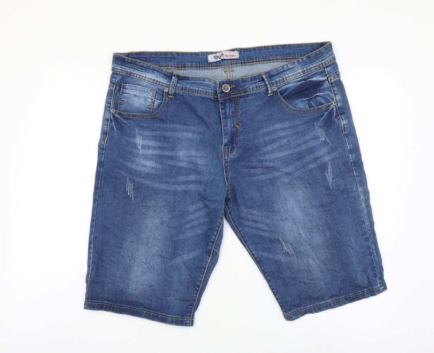 Youth Mens Blue Cotton Bermuda Shorts Size 38 in L11 in Regular Button