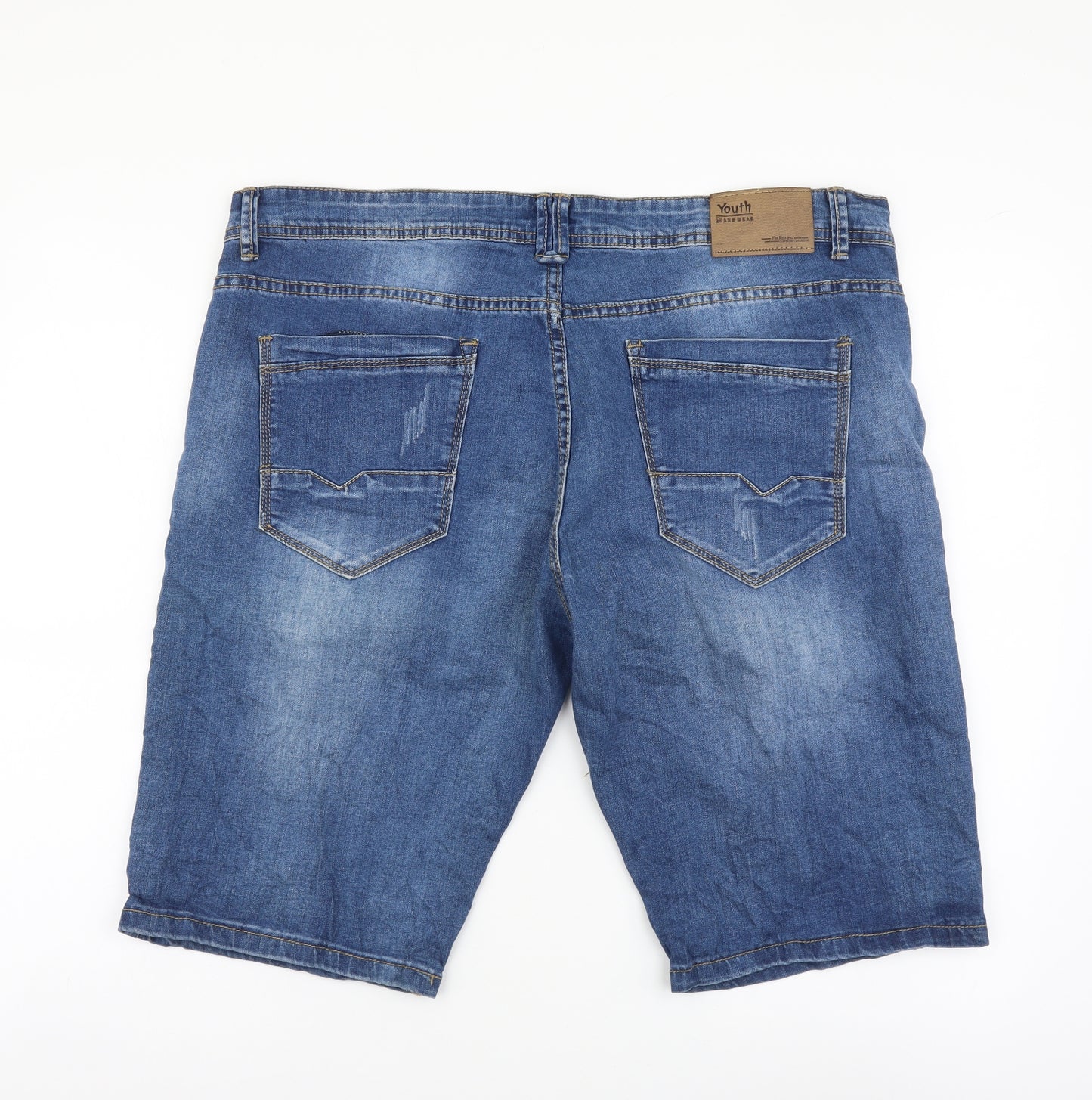 Youth Mens Blue Cotton Bermuda Shorts Size 38 in L11 in Regular Button