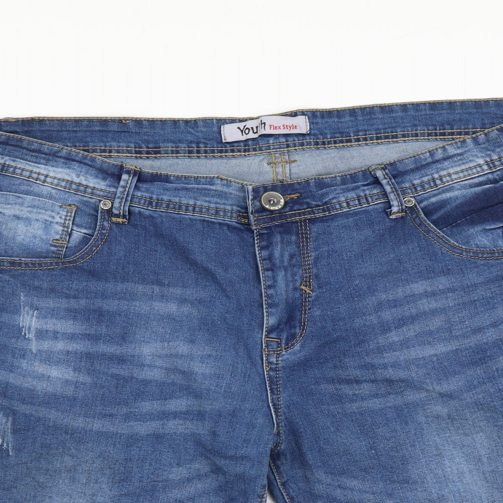 Youth Mens Blue Cotton Bermuda Shorts Size 38 in L11 in Regular Button