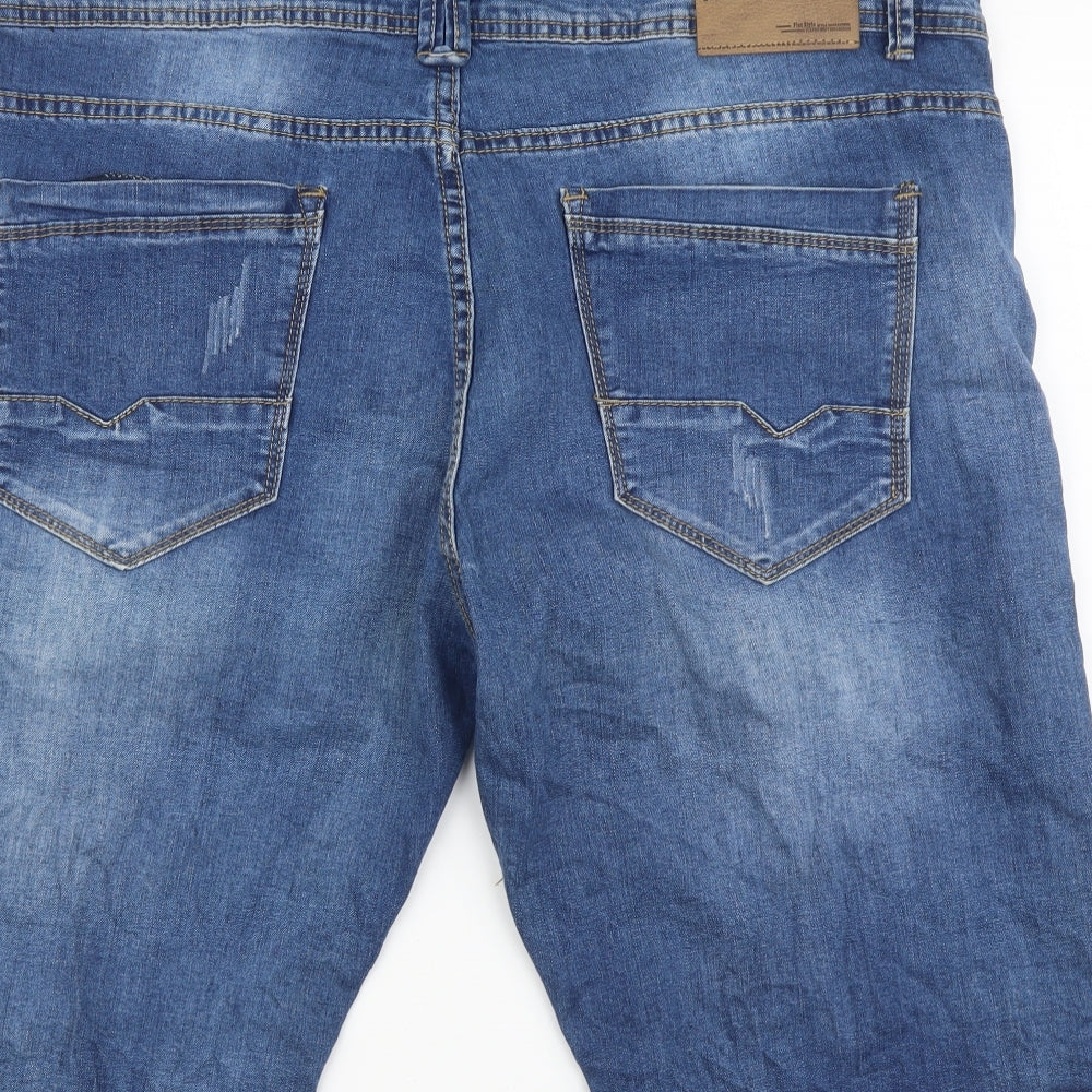 Youth Mens Blue Cotton Bermuda Shorts Size 38 in L11 in Regular Button