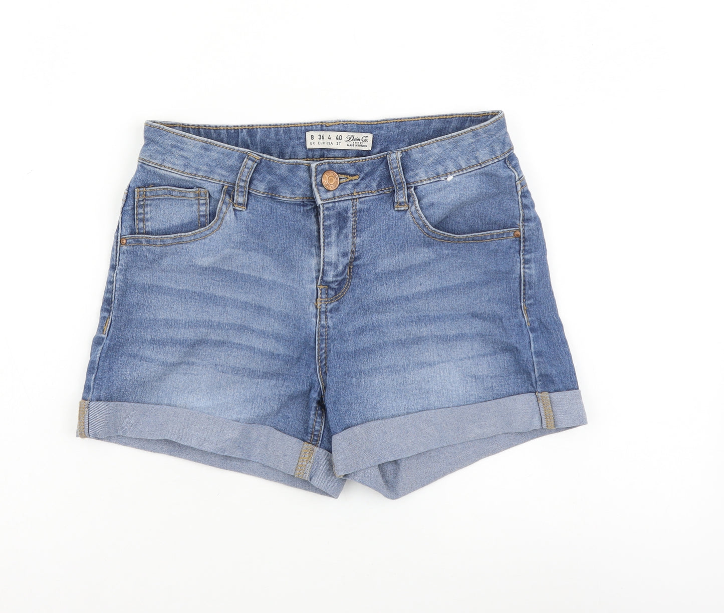 Denim & Co. Womens Blue Cotton Hot Pants Shorts Size 8 L3 in Regular Button
