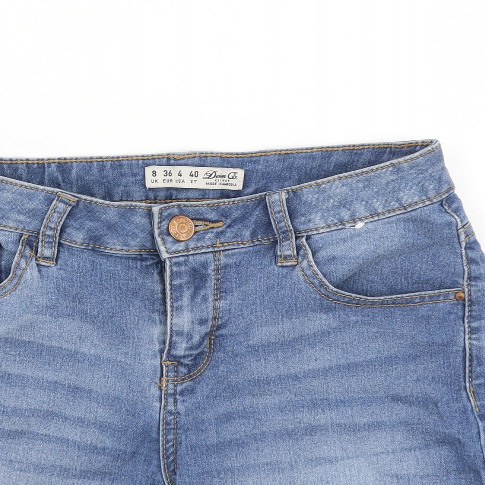 Denim & Co. Womens Blue Cotton Hot Pants Shorts Size 8 L3 in Regular Button