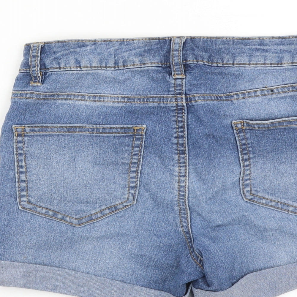 Denim & Co. Womens Blue Cotton Hot Pants Shorts Size 8 L3 in Regular Button