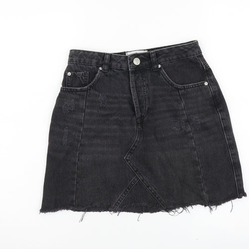 Miss Selfridge Womens Black Cotton A-Line Skirt Size 8 Button