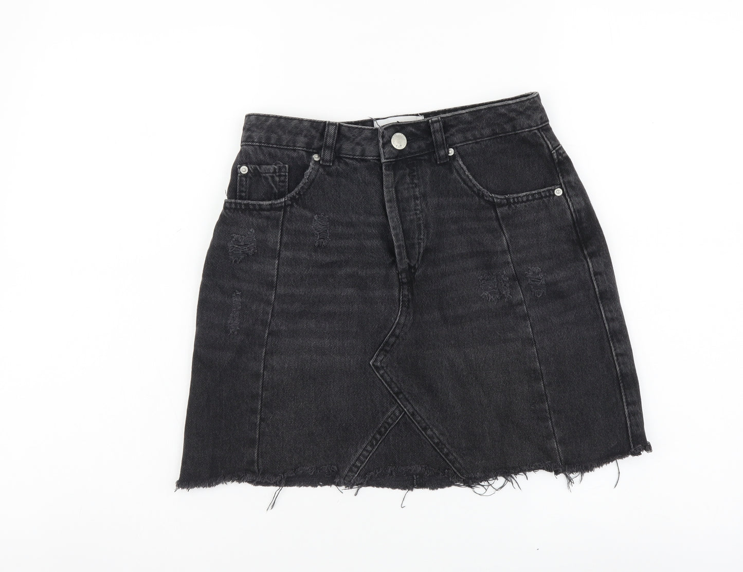 Miss Selfridge Womens Black Cotton A-Line Skirt Size 8 Button