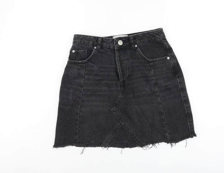 Miss Selfridge Womens Black Cotton A-Line Skirt Size 8 Button