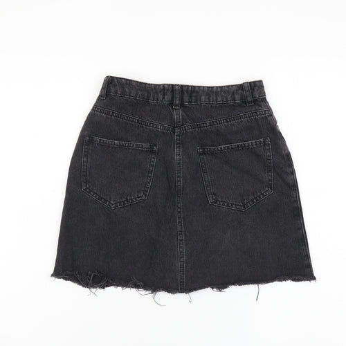 Miss Selfridge Womens Black Cotton A-Line Skirt Size 8 Button