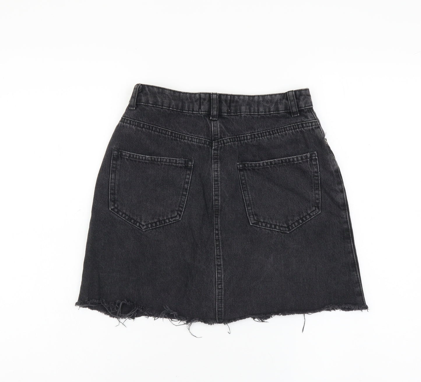 Miss Selfridge Womens Black Cotton A-Line Skirt Size 8 Button