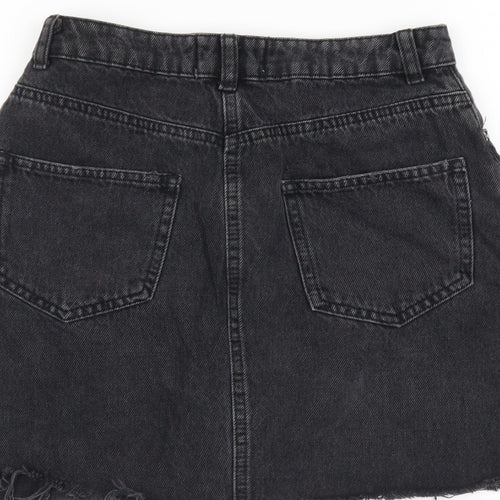 Miss Selfridge Womens Black Cotton A-Line Skirt Size 8 Button