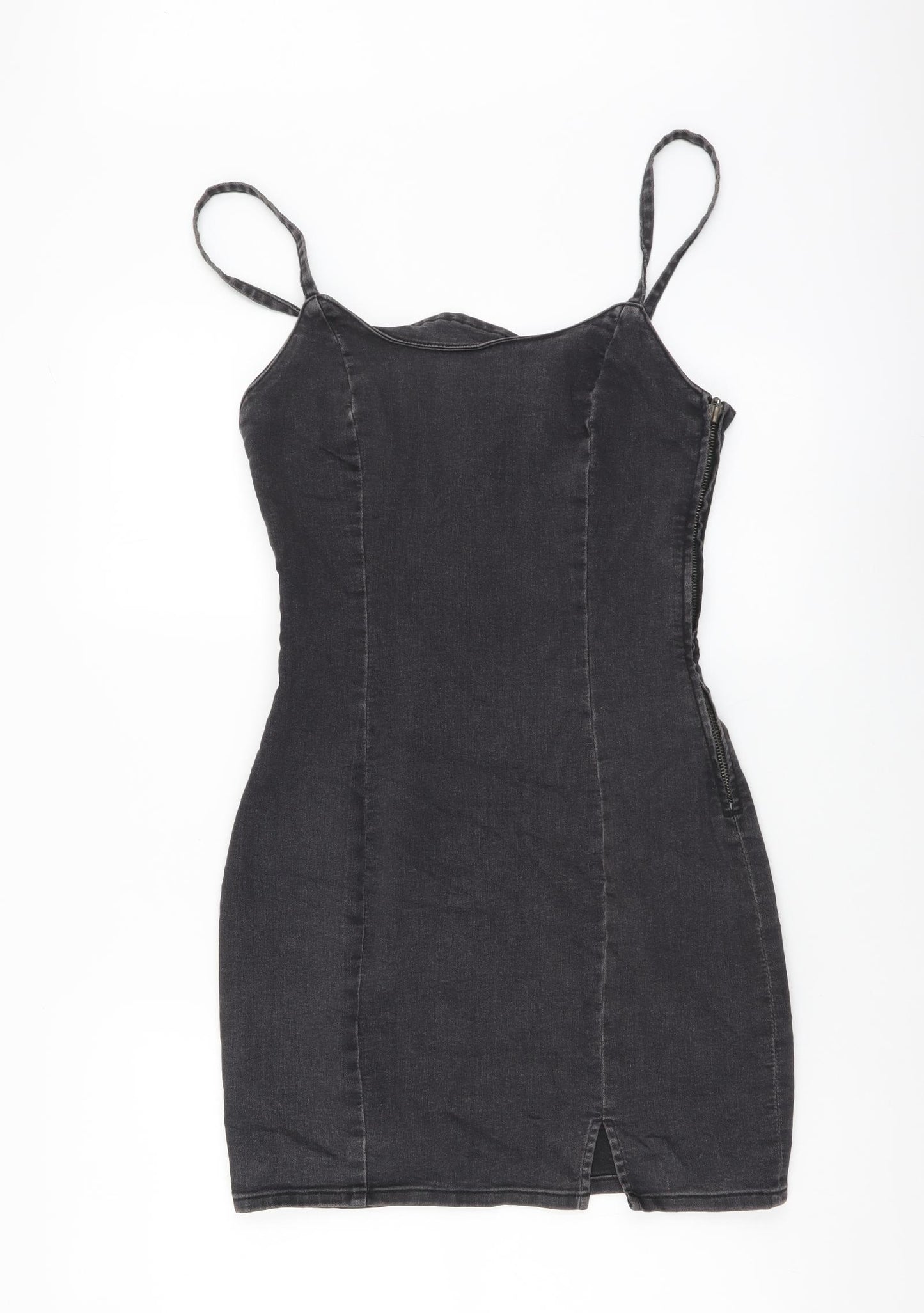 H&M Womens Grey Cotton Bodycon Size M Scoop Neck Zip