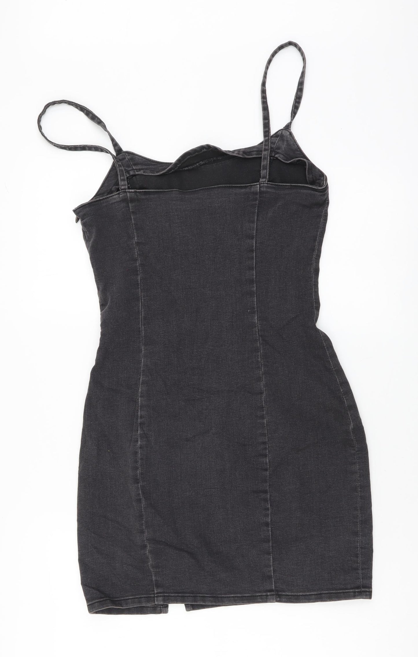 H&M Womens Grey Cotton Bodycon Size M Scoop Neck Zip