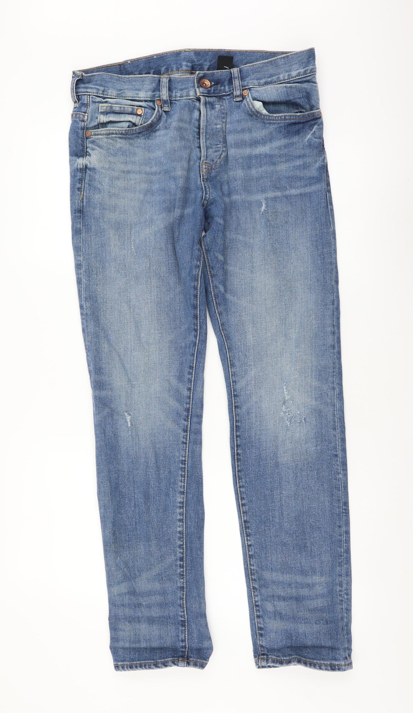 &Denim Mens Blue Cotton Straight Jeans Size 32 in L32 in Regular Button