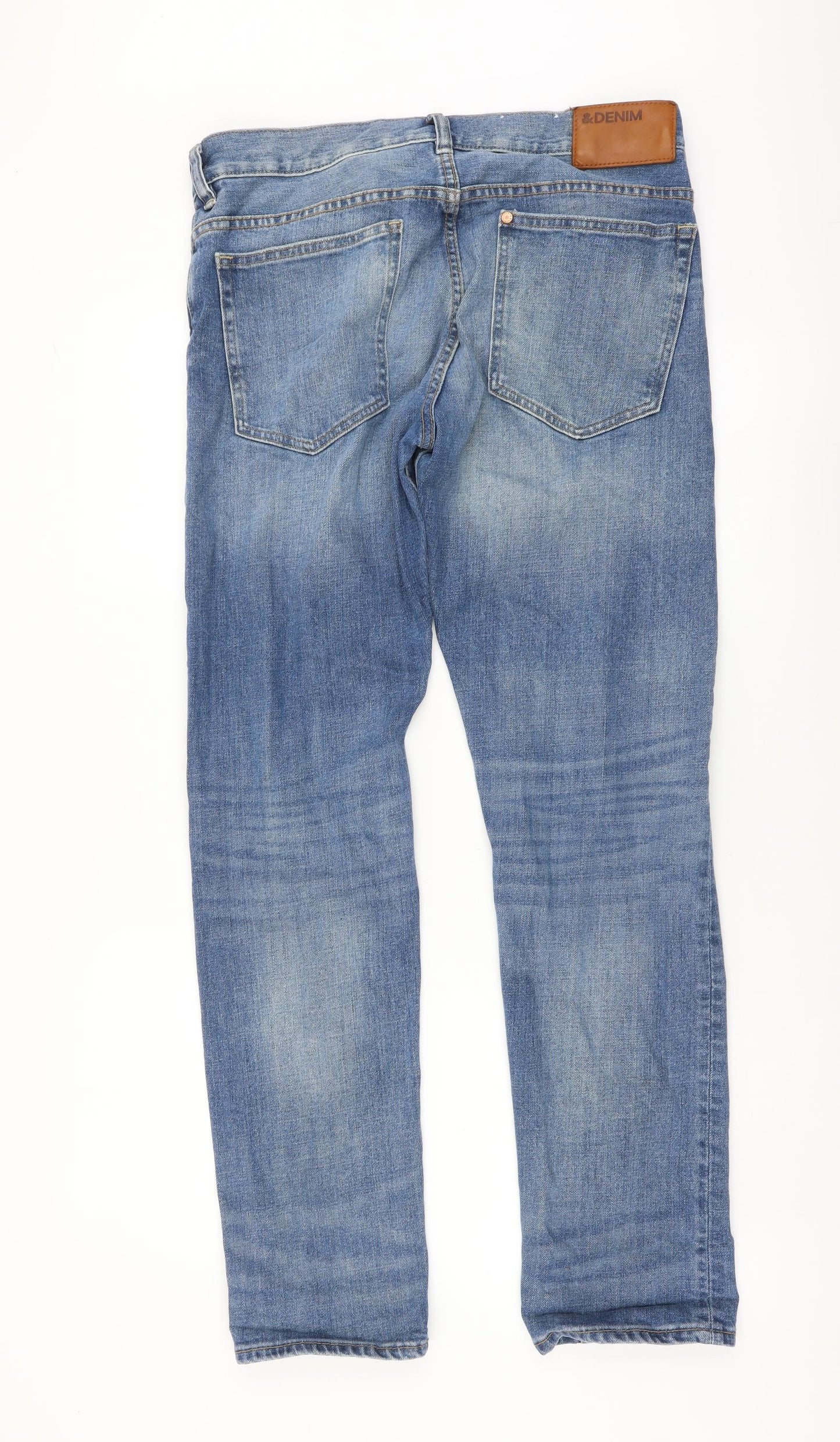 &Denim Mens Blue Cotton Straight Jeans Size 32 in L32 in Regular Button