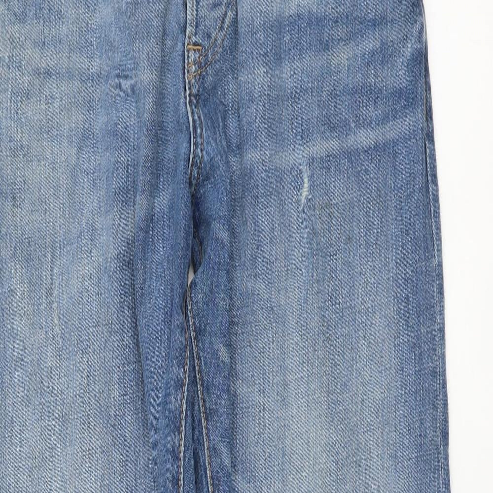 &Denim Mens Blue Cotton Straight Jeans Size 32 in L32 in Regular Button