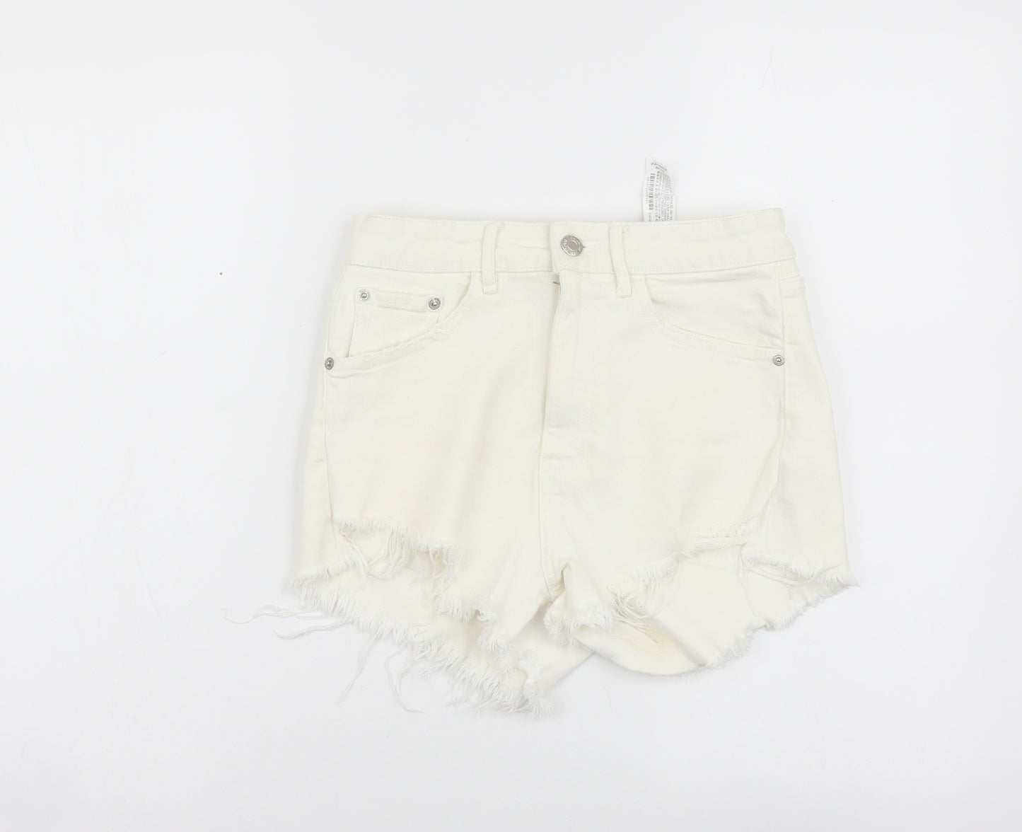 Zara Womens Ivory Cotton Cut-Off Shorts Size S L3 in Regular Button