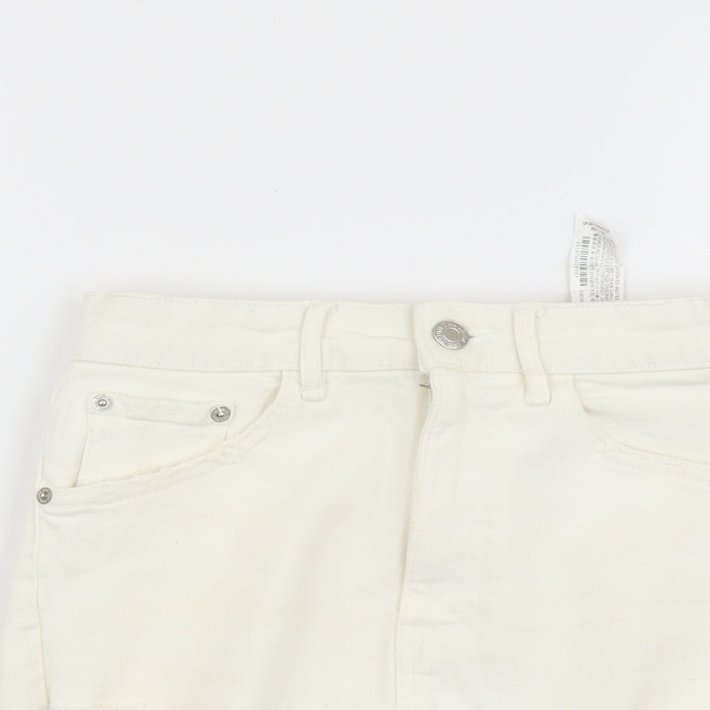 Zara Womens Ivory Cotton Cut-Off Shorts Size S L3 in Regular Button