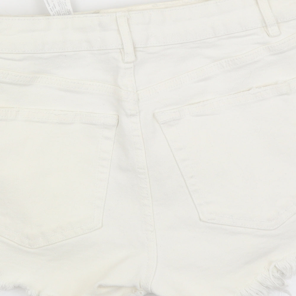 Zara Womens Ivory Cotton Cut-Off Shorts Size S L3 in Regular Button