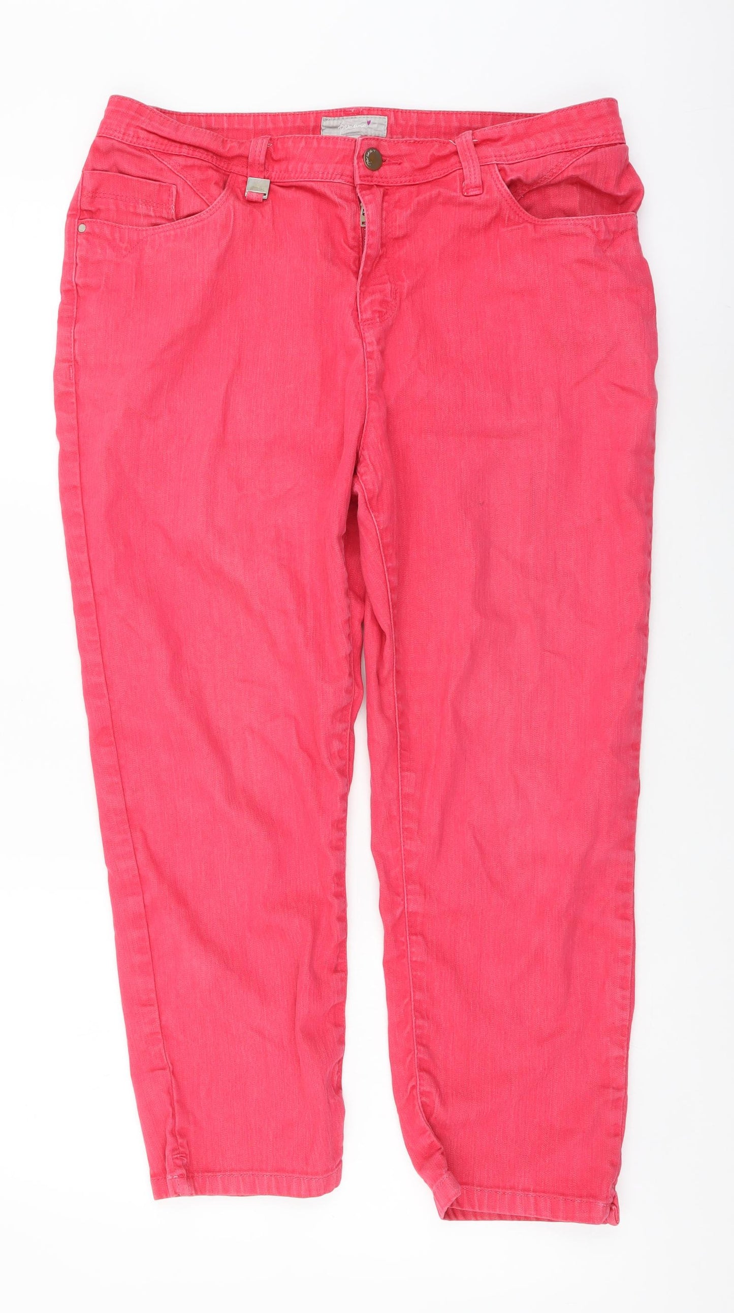 Per Una Womens Pink Cotton Straight Jeans Size 14 L23 in Regular Button
