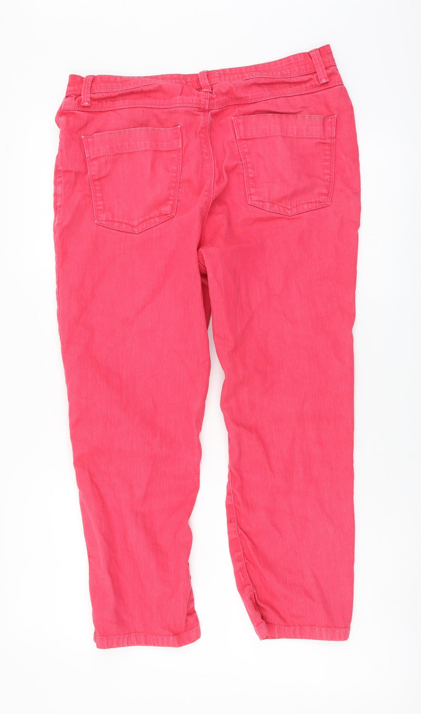 Per Una Womens Pink Cotton Straight Jeans Size 14 L23 in Regular Button