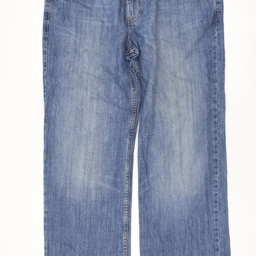 Preworn Mens Blue Cotton Straight Jeans Size 36 in L30 in Regular Button