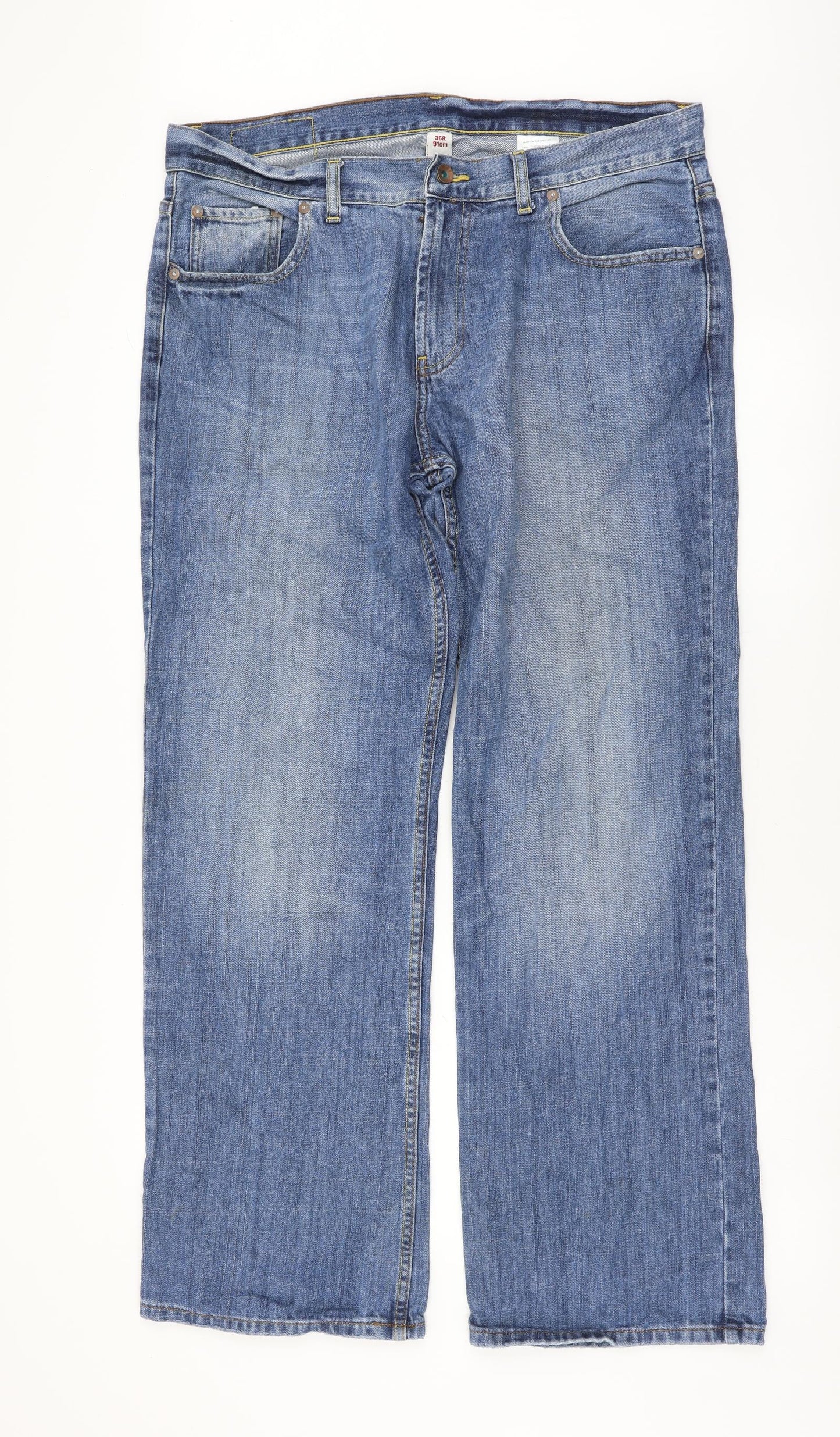 Preworn Mens Blue Cotton Straight Jeans Size 36 in L30 in Regular Button