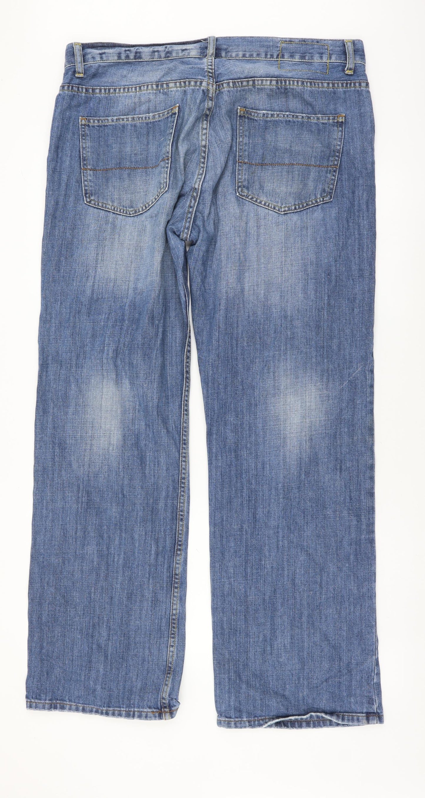 Preworn Mens Blue Cotton Straight Jeans Size 36 in L30 in Regular Button