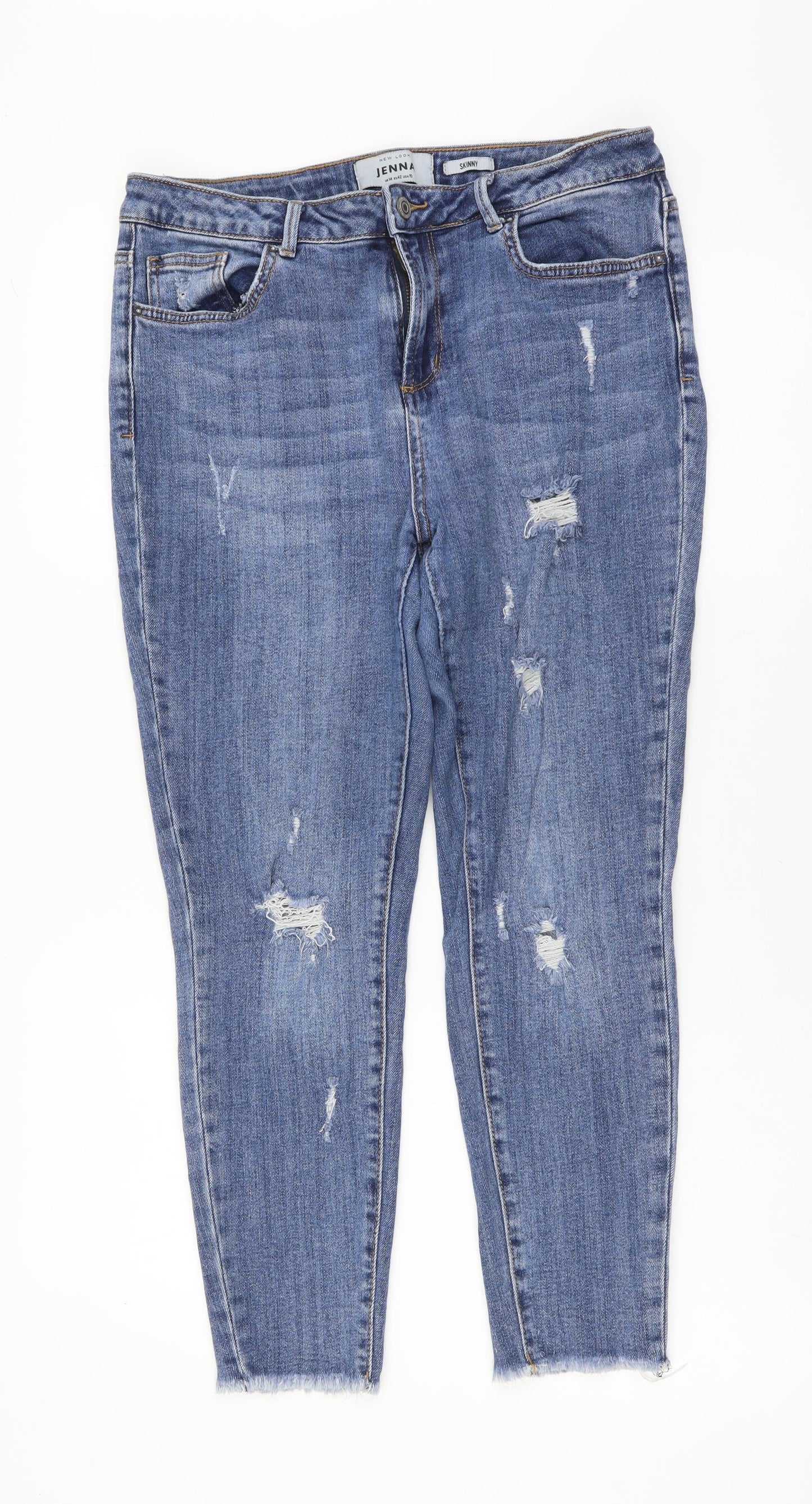 New Look Womens Blue Cotton Skinny Jeans Size 14 L25 in Regular Button