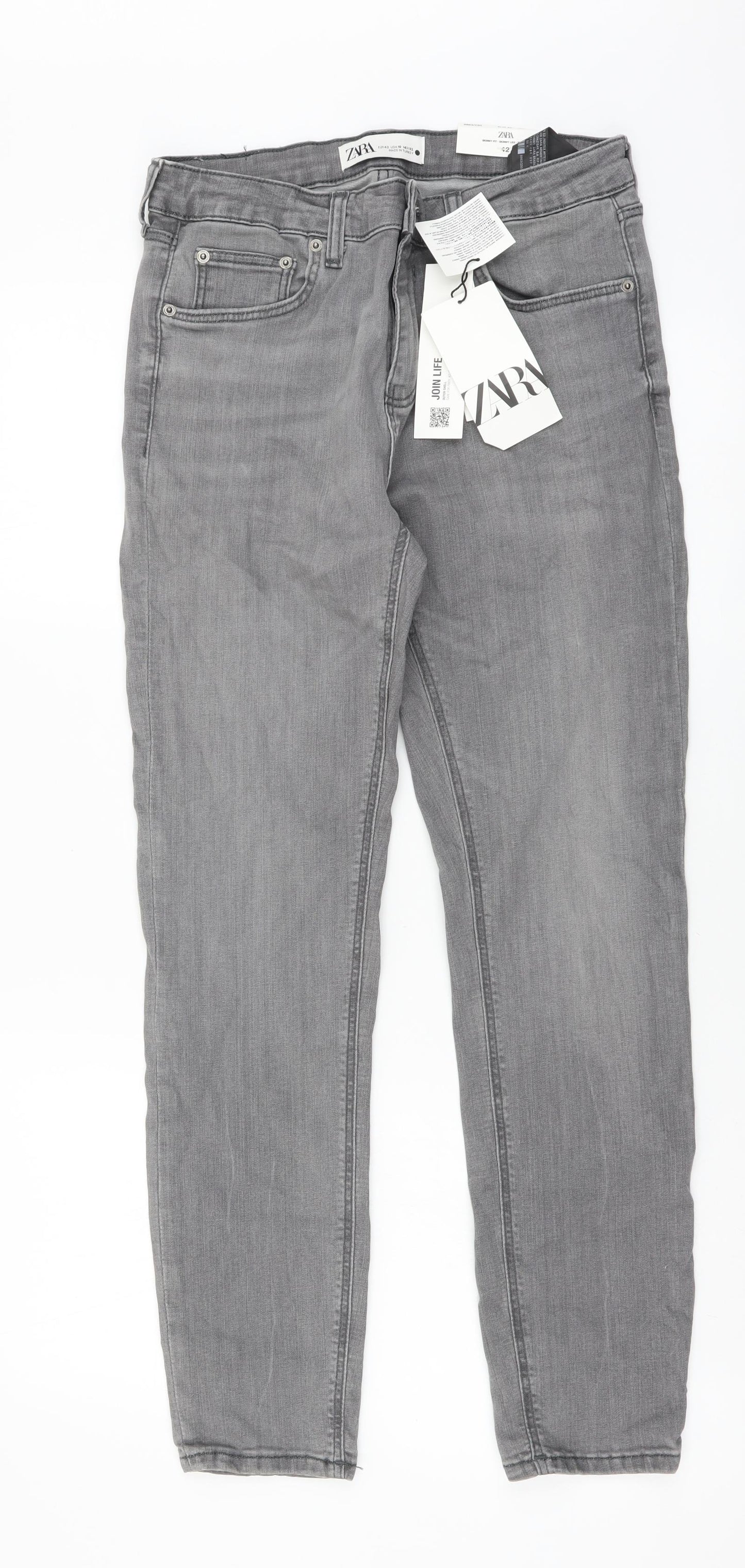 Zara Womens Grey Cotton Skinny Jeans Size XL L28 in Regular Button