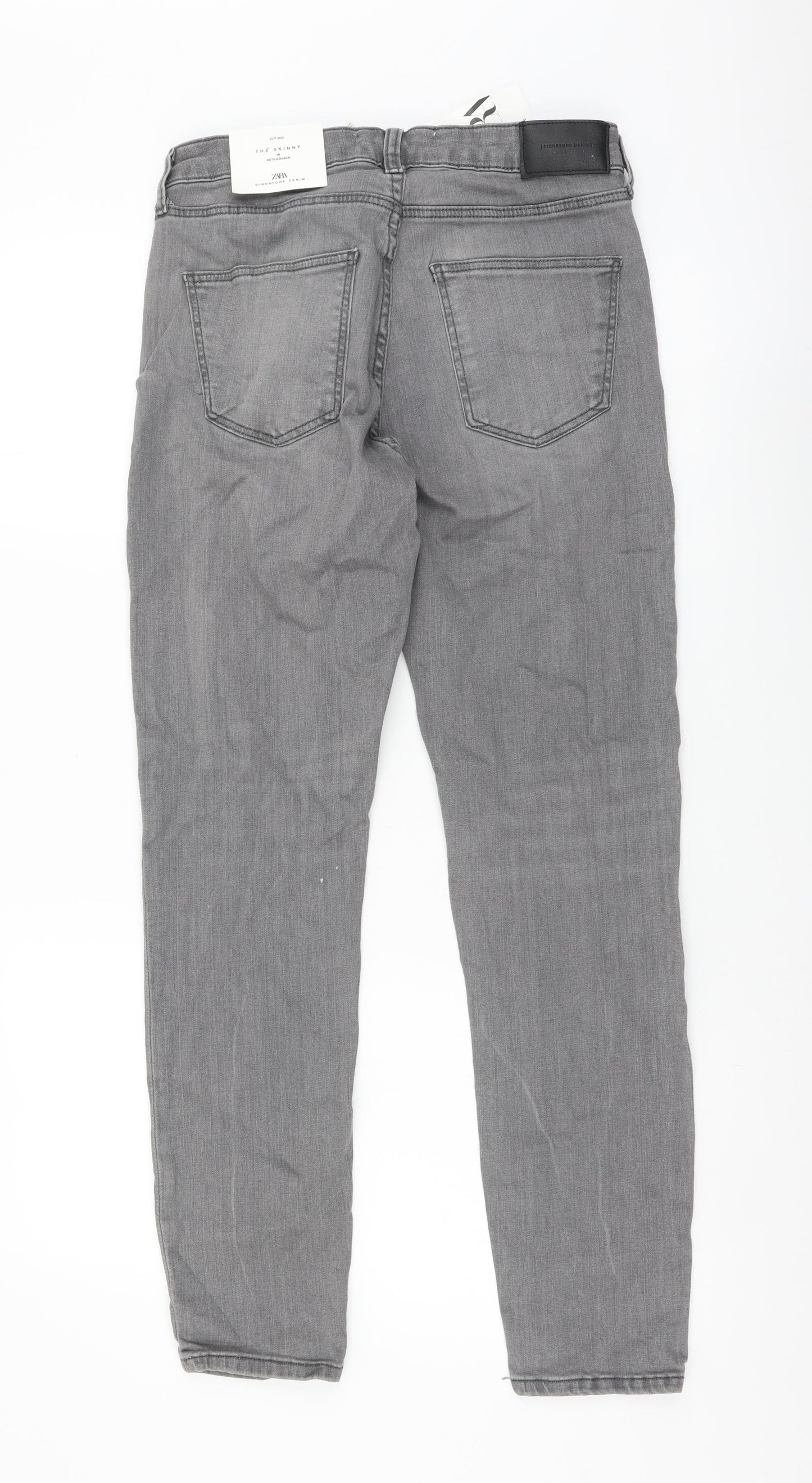 Zara Womens Grey Cotton Skinny Jeans Size XL L28 in Regular Button