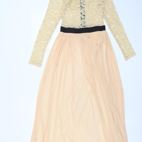 Rare London Womens Pink Polyester Maxi Size 6 Boat Neck Zip