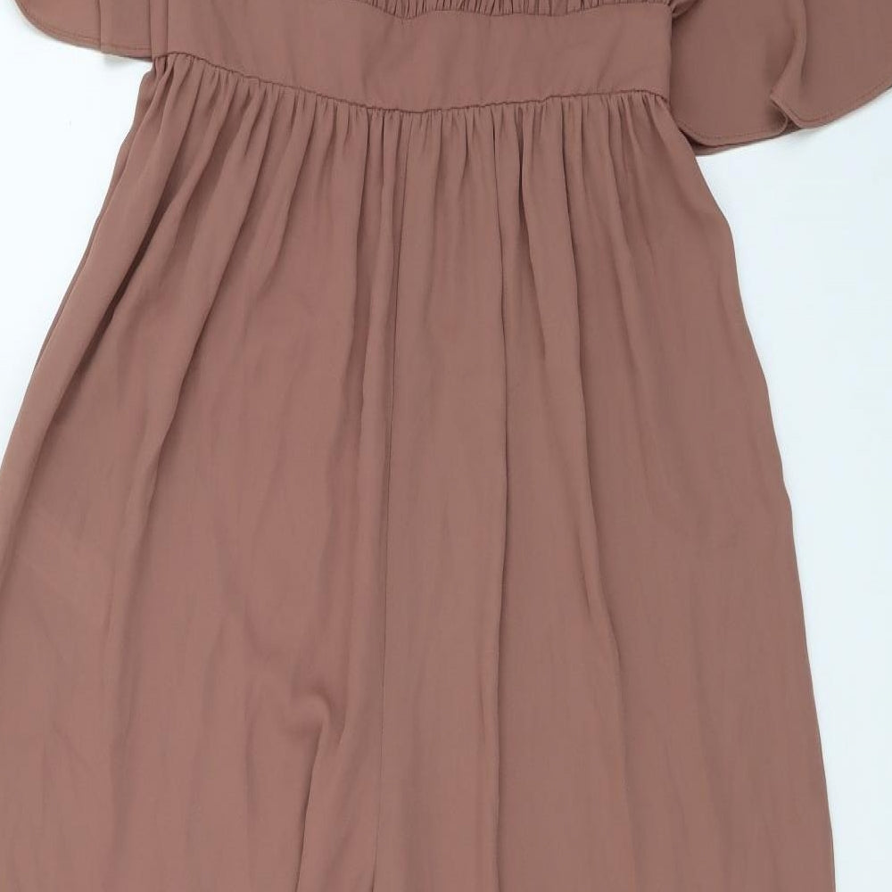 Zara Womens Brown Polyester Jumpsuit One-Piece Size M Button