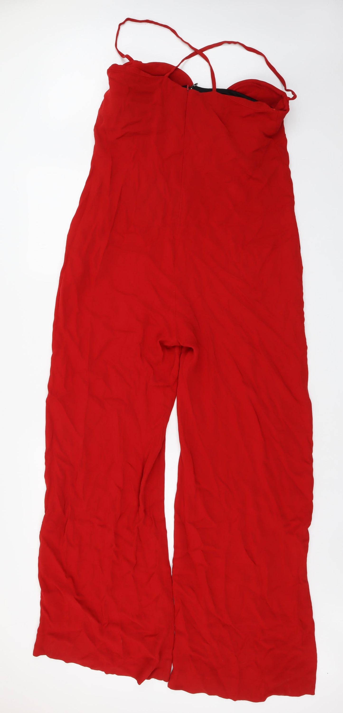 Zara Womens Red Polyester Jumpsuit One-Piece Size L Zip