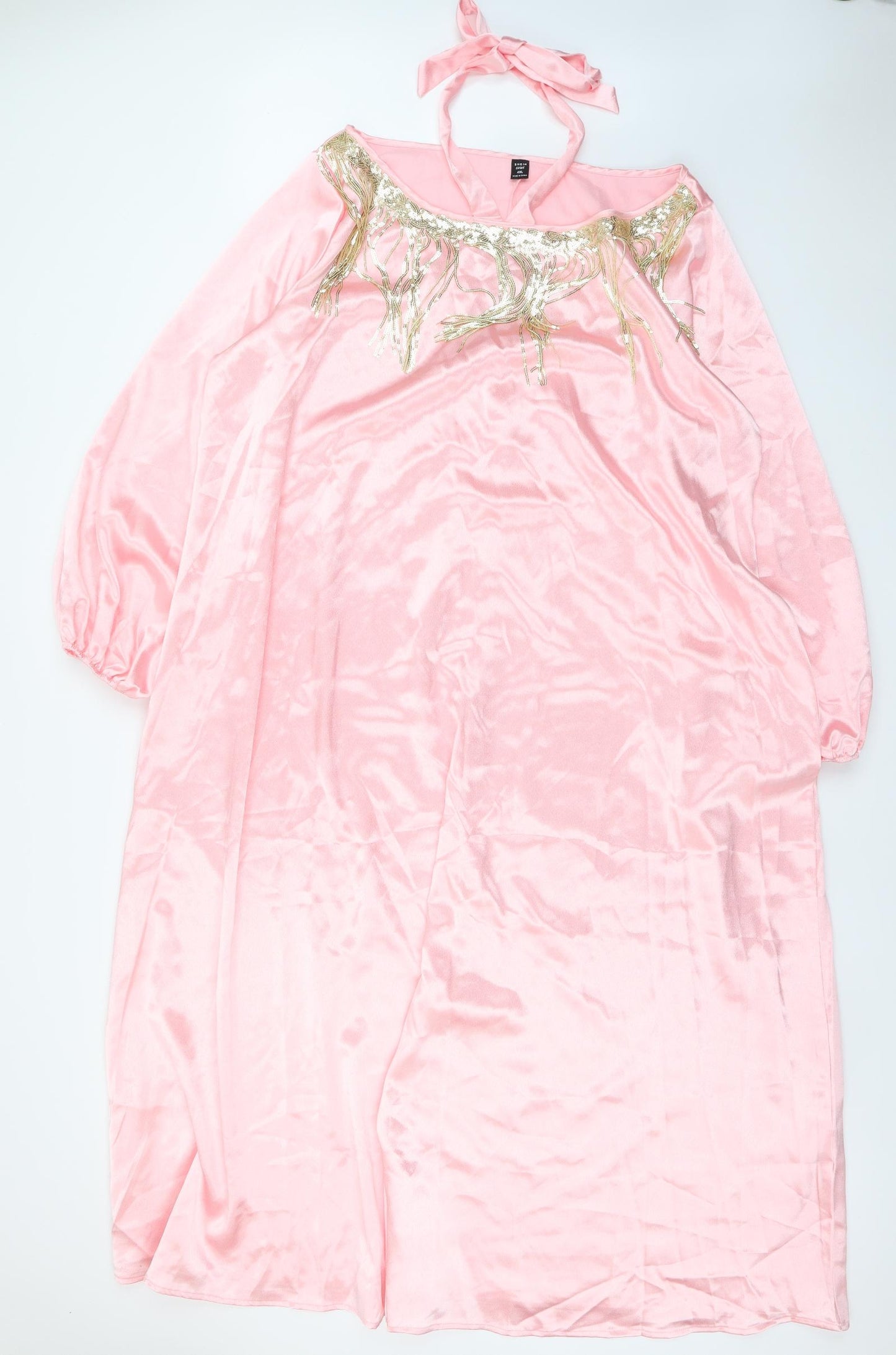 SheIn Womens Pink Polyester A-Line Size 4XL Halter Pullover - Embellished Neckline