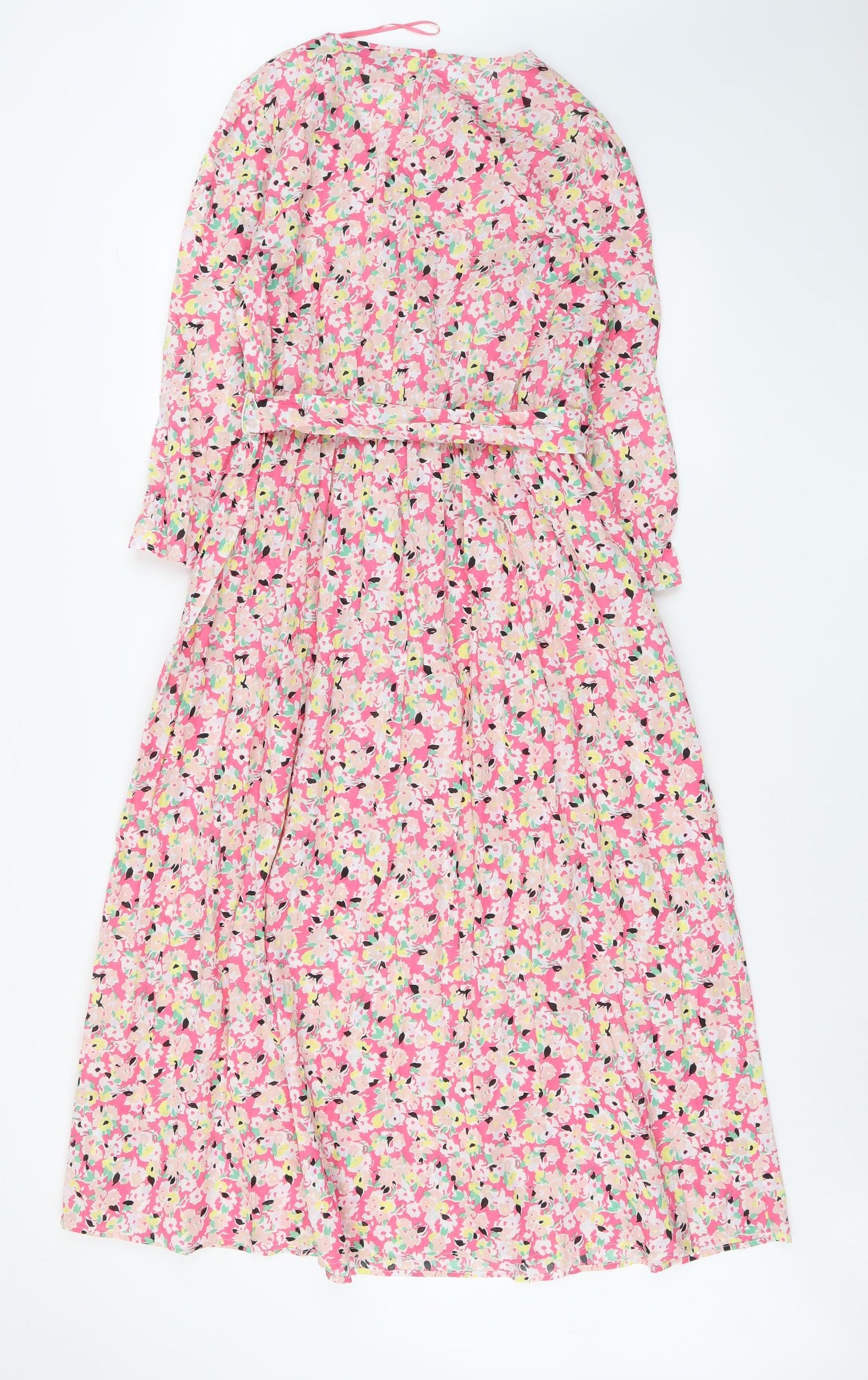 Marks and Spencer Womens Pink Floral Cotton A-Line Size 12 Boat Neck Button