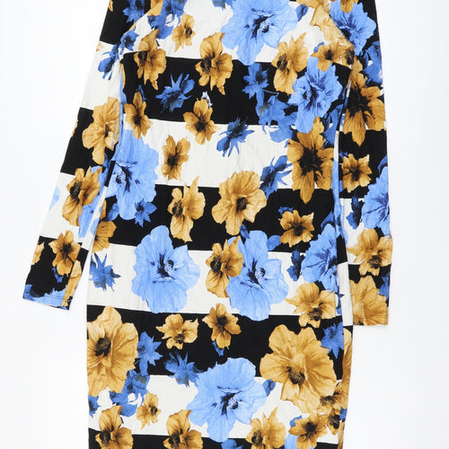 Marks and Spencer Womens Multicoloured Floral Viscose Pencil Dress Size 10 Boat Neck Pullover
