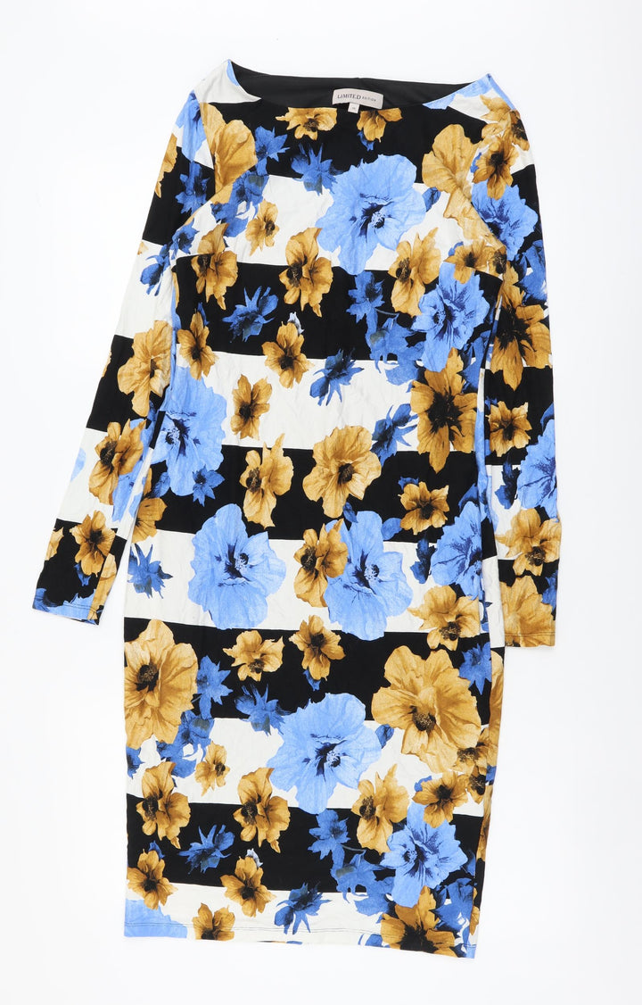 Marks and Spencer Womens Multicoloured Floral Viscose Pencil Dress Size 10 Boat Neck Pullover