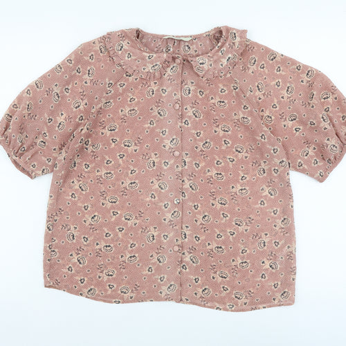 George Womens Pink Floral Polyester Basic Button-Up Size 8 Collared - Box Fit Shirt