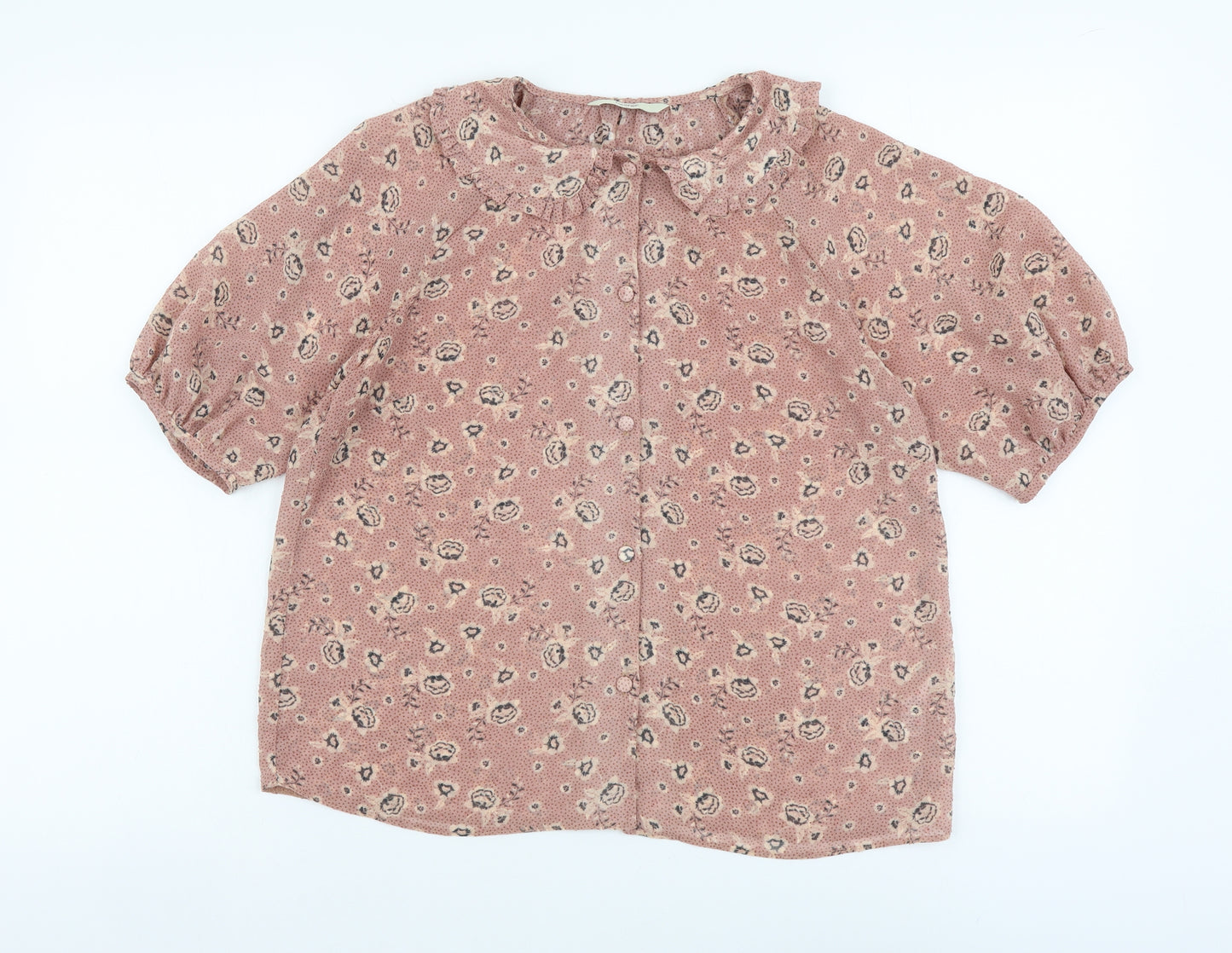 George Womens Pink Floral Polyester Basic Button-Up Size 8 Collared - Box Fit Shirt