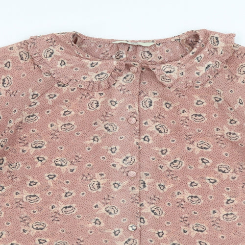 George Womens Pink Floral Polyester Basic Button-Up Size 8 Collared - Box Fit Shirt