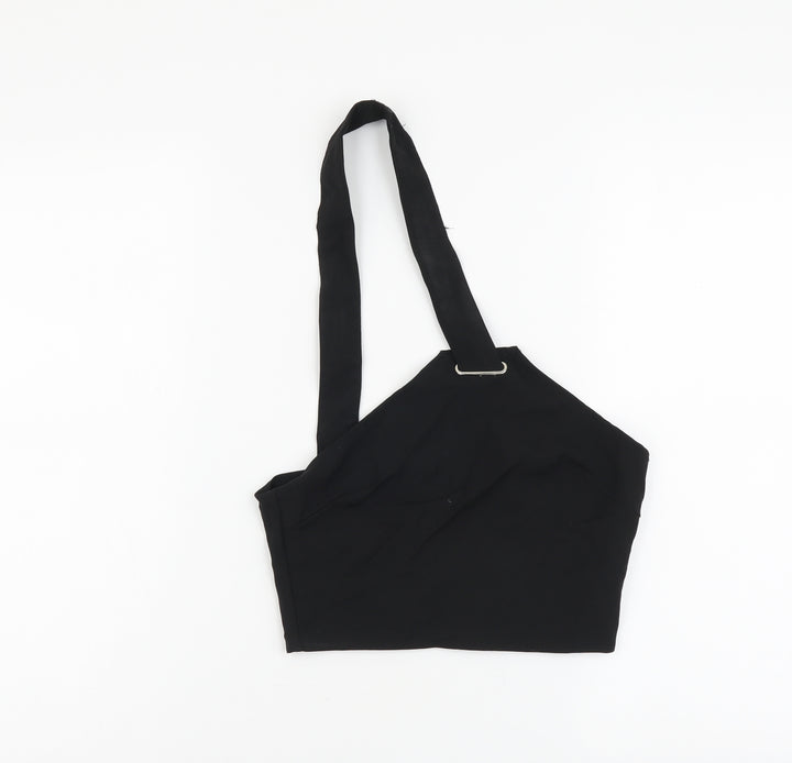 Missguided Womens Black Polyester Cropped Tank Size L One Shoulder