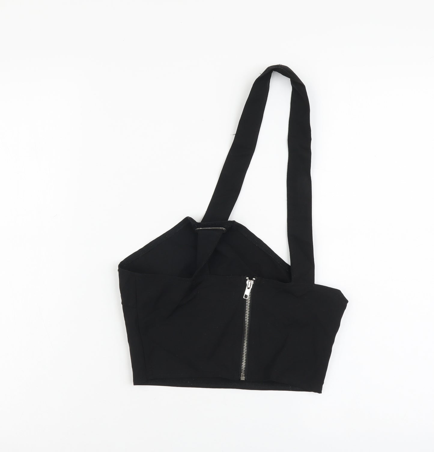 Missguided Womens Black Polyester Cropped Tank Size L One Shoulder