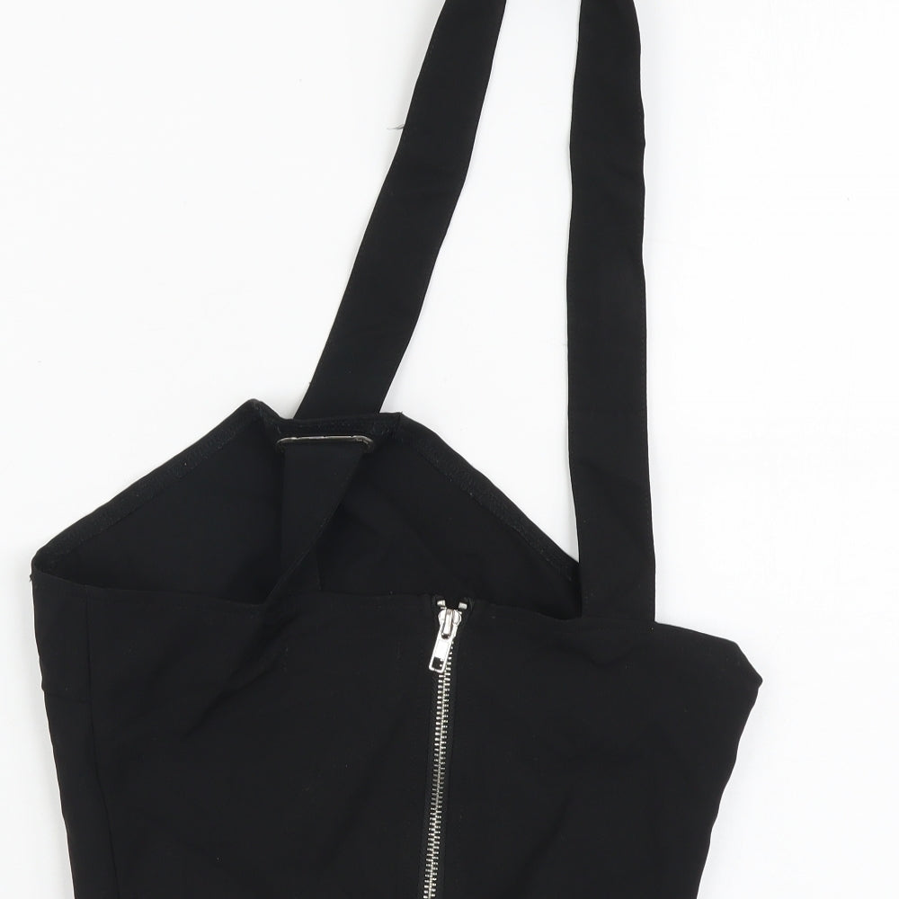 Missguided Womens Black Polyester Cropped Tank Size L One Shoulder